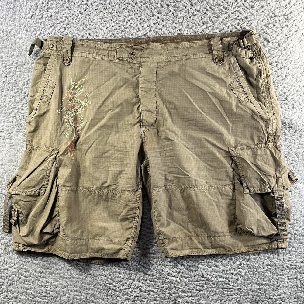 VTG Polo Ralph Lauren Cargo Shorts Mens 42 Olive Green Ripstop Dragon Gorpcore